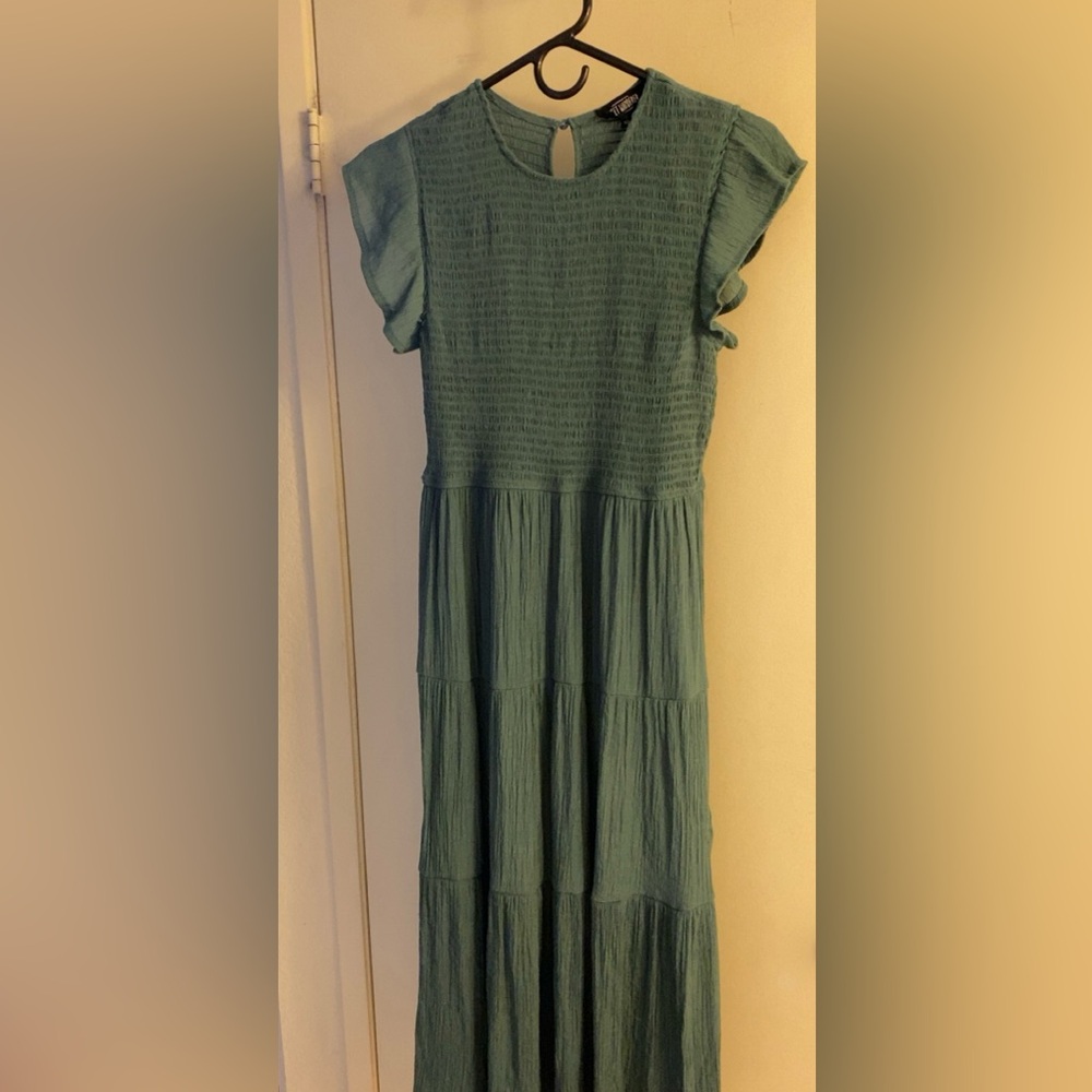 Sweet Wanderer Green Textured Dress